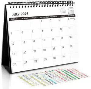 Desk Calendar 2026-2027, Jul 2026 to Dec 2027, 18 Months Small Desk Calendar with Planner Stickers, 10" x 8" Desktop Calendar Planner Standing Flip, Black Desk Calendar 2026-2027, Jul 2026 to Dec 2027, 18 Months Small Desk Calendar with Planner Stickers, 10" x 8" Desktop Calendar Planner Standing Flip, Black