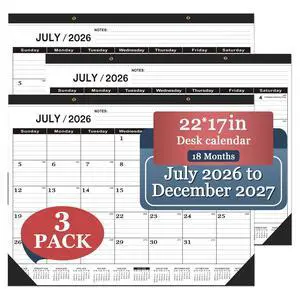 Desk Calendar 2026-2027 -3 PACK-July 2026 to December 2027-Desk Calendar 2026-2027 Large 22 x17,2027 Calendar,Classic Black,Large Calendar 2026-2027 with Plastic Cover. Desk Calendar 2026-2027 -3 PACK-July 2026 to December 2027-Desk Calendar 2026-2027 Large 22 x17,2027 Calendar,Classic Black,Large Calendar 2026-2027 with Plastic Cover.