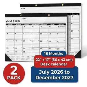 Desk Calendar 2026-2027 (July 2026 to December 2027),Desk Calendar 2026-2027 Large 22 x17,2027 Calendar,Classic Black,Large Desk Calendar 2027 with Plastic Cover (2 PACK) Desk Calendar 2026-2027 (July 2026 to December 2027),Desk Calendar 2026-2027 Large 22 x17,2027 Calendar,Classic Black,Large Desk Calendar 2027 with Plastic Cover (2 PACK)