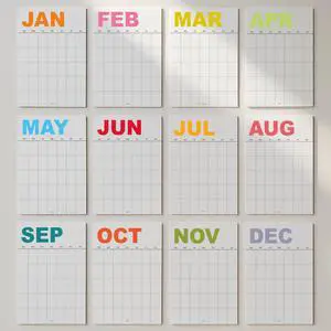 Dry Erase Undated Wall Calendar 12 Color-Coded Monthly Prints, A3 Size , Premium 400 gsm (14 pt) Thick Bristol Paper, Large 1.7 × 2.5 in Daily Writing Boxes, Glossy Reusable Surface Dry Erase Undated Wall Calendar 12 Color-Coded Monthly Prints, A3 Size , Premium 400 gsm (14 pt) Thick Bristol Paper, Large 1.7 × 2.5 in Daily Writing Boxes, Glossy Reusable Surface