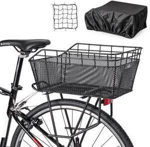 Rear Bike Basket - Large Bicycle Rear Basket with Cargo Net and Waterproof Cover, Wire Bike Baskets Rear Large Capacity (NO Bike Rack Included) Rear Bike Basket - Large Bicycle Rear Basket with Cargo Net and Waterproof Cover, Wire Bike Baskets Rear Large Capacity (NO Bike Rack Included)