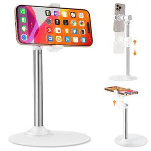 Phone Stand for Recording Videos, Adjustable Phone Holder for Desk with Large 16cm Metal Base, 360° Rotating Overhead Mount for Live Streaming, TikTok, YouTube, Height Adjustable Phone Holder Phone Stand for Recording Videos, Adjustable Phone Holder for Desk with Large 16cm Metal Base, 360° Rotating Overhead Mount for Live Streaming, TikTok, YouTube, Height Adjustable Phone Holder