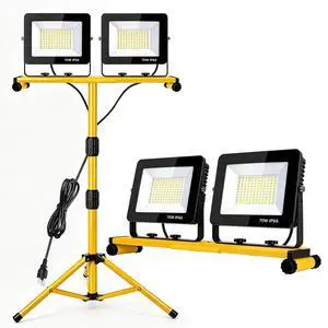 LED Work Lights with Stand, 14000 Lumen, 2-Head Adjustable Work Light, Waterproof Foldable Tripod, 6,500 Kelvin, Extended Cord for Outdoor & Indoor Job Sites, Workshops, Construction, Garage Lighting LED Work Lights with Stand, 14000 Lumen, 2-Head Adjustable Work Light, Waterproof Foldable Tripod, 6,500 Kelvin, Extended Cord for Outdoor & Indoor Job Sites, Workshops, Construction, Garage Lighting