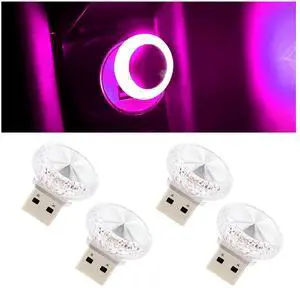 4PCS USB LED Car Interior Atmosphere Lamp, Portable Mini Car LED Night Light Decoration, Plug-in USB Automotive Ambient Lighting Kit, Universal for Cars SUVs Trucks RVs (Pink Purple) 4PCS USB LED Car Interior Atmosphere Lamp, Portable Mini Car LED Night Light Decoration, Plug-in USB Automotive Ambient Lighting Kit, Universal for Cars SUVs Trucks RVs (Pink Purple)