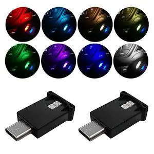 2 PCS USB Type C LED Ambient Light, 8 Color Car RGB USB LED Decoration Night Lamp, Interior Mini Adjustable Brightness Atmosphere Light, Universal Vehicle Interior Accessories 2 PCS USB Type C LED Ambient Light, 8 Color Car RGB USB LED Decoration Night Lamp, Interior Mini Adjustable Brightness Atmosphere Light, Universal Vehicle Interior Accessories