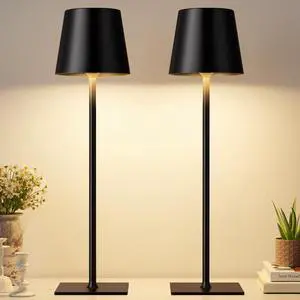 Black Cordless Rechargeable Table Lamp, 2 Pack Portable Desk Lamp with 5000mAh Battery, Touch Control Stepless Dimming, Wireless Night Light for Dining, Outdoor Camping, Coffee Shop Black Cordless Rechargeable Table Lamp, 2 Pack Portable Desk Lamp with 5000mAh Battery, Touch Control Stepless Dimming, Wireless Night Light for Dining, Outdoor Camping, Coffee Shop