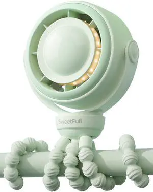 Baby Stroller Fan - 4000mAh Rechargeable 4-Speed Quiet with LED Display & Night Light, Mini Portable 360° Clip On Safe Fan for Car Seat, Crib, Travel - Green Baby Stroller Fan - 4000mAh Rechargeable 4-Speed Quiet with LED Display & Night Light, Mini Portable 360° Clip On Safe Fan for Car Seat, Crib, Travel - Green