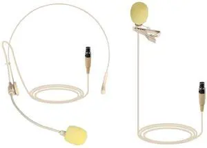 Beige Lavalier Lapel & Headset Mic Combo With Mini XLR Jack, Hands-Free Clip-on, Flexible Wired Boom Headset, Compatible With All Wireless Mic Systems Beige Lavalier Lapel & Headset Mic Combo With Mini XLR Jack, Hands-Free Clip-on, Flexible Wired Boom Headset, Compatible With All Wireless Mic Systems