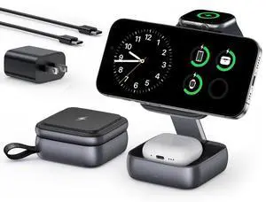 3 in 1 Wireless Charging Station for Apple Devices,Foldable Fast Travel Magnetic Wireless Charger,Compatible with MagSafe Charger for iPhone 17 Air 16 15 14 13 12,Apple Watch&AirPods Pro 3 in 1 Wireless Charging Station for Apple Devices,Foldable Fast Travel Magnetic Wireless Charger,Compatible with MagSafe Charger for iPhone 17 Air 16 15 14 13 12,Apple Watch&AirPods Pro