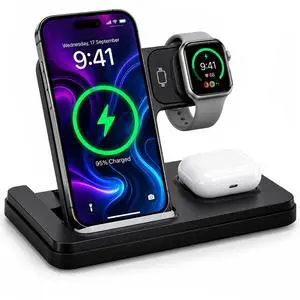 Foldable 3 in 1 Wireless Charging Station for Apple Magsafe Charger Stand,Fast Magnetic Wireless Charger Station for iPhone 17 Air 16 15 14 13 12 Series,Airpods Pro,Apple Watch Ultra Foldable 3 in 1 Wireless Charging Station for Apple Magsafe Charger Stand,Fast Magnetic Wireless Charger Station for iPhone 17 Air 16 15 14 13 12 Series,Airpods Pro,Apple Watch Ultra