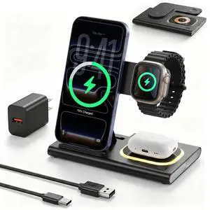 3 in 1 Charging Station for iPhone 17 - Wireless Charger for Apple Devices for iPhone 17 16 15 14 13 12 11 Pro Max - Foldable Wireless Charging Station Dock Stand for Apple Watch Series & AirPods 3 in 1 Charging Station for iPhone 17 - Wireless Charger for Apple Devices for iPhone 17 16 15 14 13 12 11 Pro Max - Foldable Wireless Charging Station Dock Stand for Apple Watch Series & AirPods