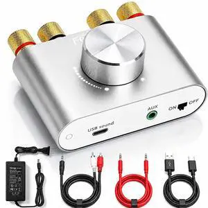 F900S 160W Bluetooth 5.0 Mini Amplifier, 80Wx2 2.0CH Audio Power Amplifier, Hi-Fi Stereo Sound Digital Amp Wireless Speaker Amp Receiver w/AUX/USB/BT Input & 12V 5A Power Adapter - Silver F900S 160W Bluetooth 5.0 Mini Amplifier, 80Wx2 2.0CH Audio Power Amplifier, Hi-Fi Stereo Sound Digital Amp Wireless Speaker Amp Receiver w/AUX/USB/BT Input & 12V 5A Power Adapter - Silver