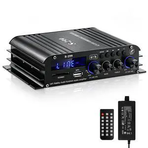 Audio Power Amplifier for Home Speakers -S-299 Bluetooth 5.0 Power Amp 4.1 Channel RMS 40Wx4 Subwoofer AMP DC 12V/5A Mini Integrated Digital Amplifier with USB/SD & AUX Jack Audio Power Amplifier for Home Speakers -S-299 Bluetooth 5.0 Power Amp 4.1 Channel RMS 40Wx4 Subwoofer AMP DC 12V/5A Mini Integrated Digital Amplifier with USB/SD & AUX Jack