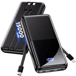 Portable Charger Power Bank - Slim 15000mAh 50% Larger Capacity Battery Pack, USB C 22.5W Fast Charging Powerbank with Built-in Cable, Travel Essential Phone Charger for iPhone Samsung Google Android Portable Charger Power Bank - Slim 15000mAh 50% Larger Capacity Battery Pack, USB C 22.5W Fast Charging Powerbank with Built-in Cable, Travel Essential Phone Charger for iPhone Samsung Google Android