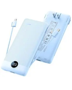 Portable Charger Built-in Cables and Wall Plug, 10000mAh Slim USB C Power Bank, LED Display External Battery Pack Compatible with iPhone/Android & More (Blue) Portable Charger Built-in Cables and Wall Plug, 10000mAh Slim USB C Power Bank, LED Display External Battery Pack Compatible with iPhone/Android & More (Blue)