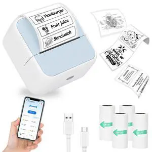 Sticker Printer, Portable Thermal Bluetooth Inkless Label Maker with 4 Roll Paper, Mini Sticker Maker Machine for Student, Teacher, School, DIY - Blue Sticker Printer, Portable Thermal Bluetooth Inkless Label Maker with 4 Roll Paper, Mini Sticker Maker Machine for Student, Teacher, School, DIY - Blue