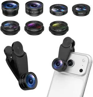 7 in 1 Clip On Phone Camera Lens Kit, 0.63X Wide Angle,15X Macro,2X Telephoto,198°Fisheye,CPL,Starburst, Kaleidoscope Universal Smartphone Lens for iPhone Samsung Google Pixel 7 in 1 Clip On Phone Camera Lens Kit, 0.63X Wide Angle,15X Macro,2X Telephoto,198°Fisheye,CPL,Starburst, Kaleidoscope Universal Smartphone Lens for iPhone Samsung Google Pixel