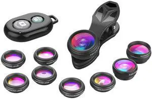 Phone Camera Lens-Macro Lens+Wide Lens+Fisheye Lens+Telephoto Lens+CPL/Flow/Radial/Star Filter+Kaleidoscope 3/6 Lens 10 in 1 Lens Kit +Remote Shutter for iPhone, Samsung,LG and Most Smartphones Phone Camera Lens-Macro Lens+Wide Lens+Fisheye Lens+Telephoto Lens+CPL/Flow/Radial/Star Filter+Kaleidoscope 3/6 Lens 10 in 1 Lens Kit +Remote Shutter for iPhone, Samsung,LG and Most Smartphones