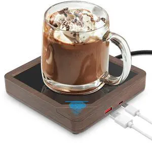 Coffee Mug Warmer with 2 USB Charging Ports: Auto Shut-Off Candle Wax Warmer - Heated Beverage Coffee Accessories for Home Office Desk - U1 Wood Coffee Mug Warmer with 2 USB Charging Ports: Auto Shut-Off Candle Wax Warmer - Heated Beverage Coffee Accessories for Home Office Desk - U1 Wood