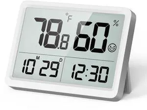 Digital Room Thermometer and Humidity Monitor with Calibration,High Accuracy Sensor Indoor Hygrometer with Date & Clock Desktop Magnet Sticky for Baby Room Greenhouse Guitar(White) Digital Room Thermometer and Humidity Monitor with Calibration,High Accuracy Sensor Indoor Hygrometer with Date & Clock Desktop Magnet Sticky for Baby Room Greenhouse Guitar(White)