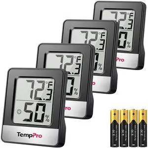 TP49 4 Pieces Digital Hygrometer Indoor Thermometer Humidity Meter Mini Hygrometer Thermometer with Temperature and Humidity Monitor Room Thermometer, Black (Previously ThermoPro) TP49 4 Pieces Digital Hygrometer Indoor Thermometer Humidity Meter Mini Hygrometer Thermometer with Temperature and Humidity Monitor Room Thermometer, Black (Previously ThermoPro)
