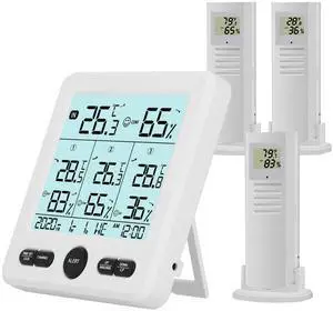 Indoor Outdoor Digital Thermometer Hygrometer with 3 Wireless Sensors, 4.7 Inch Display Temperature Humidity Monitor with 330FT Range Remote Sensor, Backlight, Time for Home, Office, School Indoor Outdoor Digital Thermometer Hygrometer with 3 Wireless Sensors, 4.7 Inch Display Temperature Humidity Monitor with 330FT Range Remote Sensor, Backlight, Time for Home, Office, School