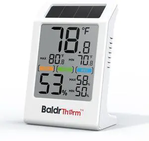 Room Thermometer Indoor Humidity Meter Solar Powered with Max/Min Memory & Comfort Indicator - 3.2" Large Display for Home, White Room Thermometer Indoor Humidity Meter Solar Powered with Max/Min Memory & Comfort Indicator - 3.2" Large Display for Home, White