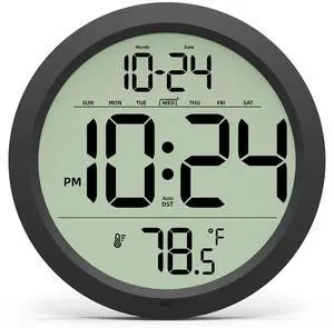 Digital Wall Clock Battery-Operated, 8 Inch Small Decorative Modern Wall Clock with Date, Temperature, Auto-DST, Silent Electric Wall Clock for Bedroom, Living Room, Kitchen, Office, Farmhouse -Black Digital Wall Clock Battery-Operated, 8 Inch Small Decorative Modern Wall Clock with Date, Temperature, Auto-DST, Silent Electric Wall Clock for Bedroom, Living Room, Kitchen, Office, Farmhouse -Black