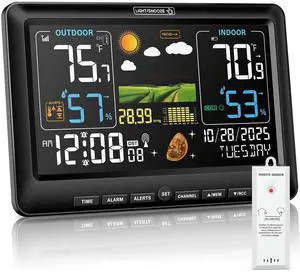 Weather Station Wireless Indoor Outdoor Thermometer, Color Display Digital Temperature Humidity Monitor with Atomic Clock, Weather Forecast, Adjustable Backlight, Home Weather Station, Black Weather Station Wireless Indoor Outdoor Thermometer, Color Display Digital Temperature Humidity Monitor with Atomic Clock, Weather Forecast, Adjustable Backlight, Home Weather Station, Black