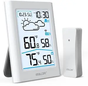 Indoor Outdoor Thermometer Wireless with Clock, Battery Powered Weather Station Indoor Outdoor, Portable Outside Temperature Monitor for Home Patio Indoor Outdoor Thermometer Wireless with Clock, Battery Powered Weather Station Indoor Outdoor, Portable Outside Temperature Monitor for Home Patio