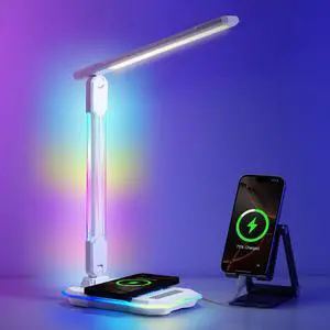Desk Lamp for College Dorm Room, RGB Gaming Desk Light with Wireless Charging & USB Port, Gamer lamp Sound Reactive,3 Color Modes 5 Brightness,Reading Lamp Touch Control for Home Office,Study Desk Lamp for College Dorm Room, RGB Gaming Desk Light with Wireless Charging & USB Port, Gamer lamp Sound Reactive,3 Color Modes 5 Brightness,Reading Lamp Touch Control for Home Office,Study