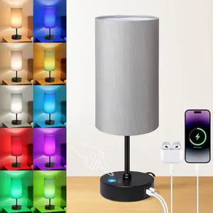 Table Lamp for Bedroom, 3 Color Temperatures, 7 RGB Colors, Adjustable Brightness, Dual USB Charging Ports, Ambience Nightstand Light with Grey Shade, Desk Lamp for Kids Reading Home Office Table Lamp for Bedroom, 3 Color Temperatures, 7 RGB Colors, Adjustable Brightness, Dual USB Charging Ports, Ambience Nightstand Light with Grey Shade, Desk Lamp for Kids Reading Home Office