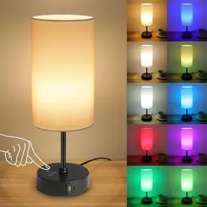 Table Lamp,3 CCT 3000K/4500K/6500K & RGB Color Changing,Stepless Dimmable Touch Control Bedside Lamp for Reading,Ambience Nightstand Light for Home Decor Party,White Shade Table Lamp,3 CCT 3000K/4500K/6500K & RGB Color Changing,Stepless Dimmable Touch Control Bedside Lamp for Reading,Ambience Nightstand Light for Home Decor Party,White Shade