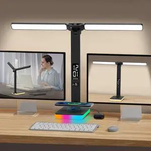 LED Desk Lamp with Charger, USB Charging Port, Dual Swing Arm Desk Light with 5 Brightness, 3 Colors, Table Lamp with Clock, Alarm, Date, Temperature, Desk Lamp for Home Office Study (Black) LED Desk Lamp with Charger, USB Charging Port, Dual Swing Arm Desk Light with 5 Brightness, 3 Colors, Table Lamp with Clock, Alarm, Date, Temperature, Desk Lamp for Home Office Study (Black)