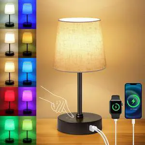 Small Bedside Table lamp, RGB Color Changing Lamps, 3 Color Temperatures, Dimmable Nightstand Lamp with USB C+A Ports, Touch Desk Lamp for Bedroom Living Room, H11.4in(Flaxen Shade) Small Bedside Table lamp, RGB Color Changing Lamps, 3 Color Temperatures, Dimmable Nightstand Lamp with USB C+A Ports, Touch Desk Lamp for Bedroom Living Room, H11.4in(Flaxen Shade)