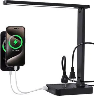 Desk Lamps for Home Office,Modern LED Desk Lamp for Dorm with 2 USB Charging Ports/Type C Port,2 AC Outlets,3 Lighting Mode,3 Level Brightness,Touch Control/Timer/Eye-Caring Foldable Table Lamp Desk Lamps for Home Office,Modern LED Desk Lamp for Dorm with 2 USB Charging Ports/Type C Port,2 AC Outlets,3 Lighting Mode,3 Level Brightness,Touch Control/Timer/Eye-Caring Foldable Table Lamp