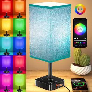 Bluetooth Smart RGB Bedside Table Lamp for Bedroom with 3 USB Charging Ports and 2 AC Outlets, Sync with Music Stepless Dimming Nightstand Light for Party/Home/Bedroom/Living Room, Green Bluetooth Smart RGB Bedside Table Lamp for Bedroom with 3 USB Charging Ports and 2 AC Outlets, Sync with Music Stepless Dimming Nightstand Light for Party/Home/Bedroom/Living Room, Green