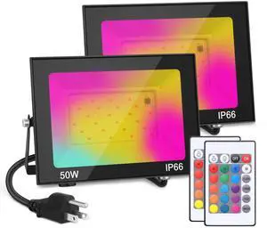 LED Flood Light Outdoor, 50W Color Changing RGB Flood Light, IP66 Waterproof Outdoor Landscape Lights Stage Lights, 5000LM Uplighting for Party, 2Pack LED Flood Light Outdoor, 50W Color Changing RGB Flood Light, IP66 Waterproof Outdoor Landscape Lights Stage Lights, 5000LM Uplighting for Party, 2Pack