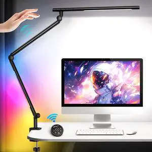 LED Desk Lamp with Clamp, 18W Dual Light Architect Desk Light, Adjustable Swing Arm RGB Light Sensor Switch, Eye-Caring 4 Modes Stepless Dimming Table Lamp for Home Office Reading Study Gaming LED Desk Lamp with Clamp, 18W Dual Light Architect Desk Light, Adjustable Swing Arm RGB Light Sensor Switch, Eye-Caring 4 Modes Stepless Dimming Table Lamp for Home Office Reading Study Gaming
