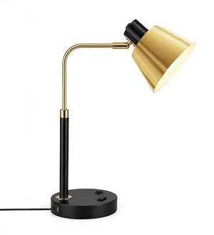 Desk Lamp with USB-C, USB-A and AC Outlet, Adjustable E26 Table Lamp for Home Office and Bedside Reading, Matte Black and Brushed Brass-Look, Bulb Not Included Desk Lamp with USB-C, USB-A and AC Outlet, Adjustable E26 Table Lamp for Home Office and Bedside Reading, Matte Black and Brushed Brass-Look, Bulb Not Included