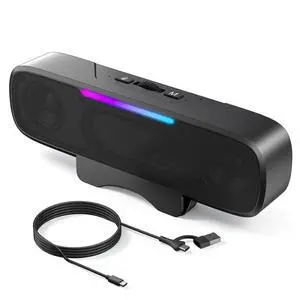 Computer Speakers for Desktop PC Monitor, Bluetooth 6.0 Wireless Speaker with G-Sensor, USB Soundbar with USB-C Adapter, Easy Clip-on, RGB Light, Deep Bass for Laptop Monitor Computer Speakers for Desktop PC Monitor, Bluetooth 6.0 Wireless Speaker with G-Sensor, USB Soundbar with USB-C Adapter, Easy Clip-on, RGB Light, Deep Bass for Laptop Monitor