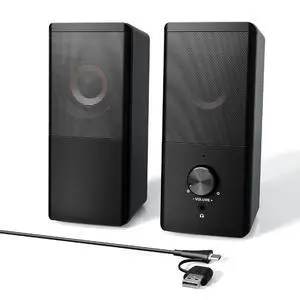 Wired Computer Speakers for Desktop PC, USB-A/USB-C Powered 2.0 Stereo Desktop Speakers with Volume Control, 3.5mm Headphone Jack for Laptop, Monitor, Home Office and Gaming, Black Wired Computer Speakers for Desktop PC, USB-A/USB-C Powered 2.0 Stereo Desktop Speakers with Volume Control, 3.5mm Headphone Jack for Laptop, Monitor, Home Office and Gaming, Black