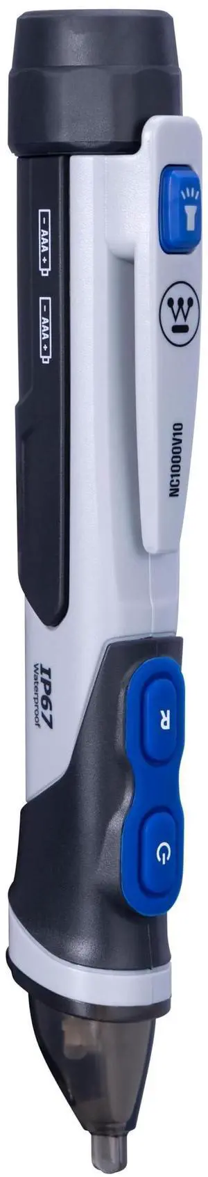 Dual Range Non-Contact Voltage Tester with Pen, Flashlight, & Worklight, 12V-1000V AC, IP67 Dust & Waterproof, Audible and Flashing LED Alarms, Pocket Clip, CAT IV Rating Dual Range Non-Contact Voltage Tester with Pen, Flashlight, & Worklight, 12V-1000V AC, IP67 Dust & Waterproof, Audible and Flashing LED Alarms, Pocket Clip, CAT IV Rating