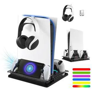 Cooling Station And Console Stand for Ps5/Ps5 Slim/Ps5 Pro,Dual Controller Charging Dock with Rgb for Playstation 5,with PS Portal Charger,Headset & Holder Charging Ports Cooling Station And Console Stand for Ps5/Ps5 Slim/Ps5 Pro,Dual Controller Charging Dock with Rgb for Playstation 5,with PS Portal Charger,Headset & Holder Charging Ports