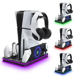 Cooling Station & RGB LED Stand for PS5/PS5 Slim - Dual Controller Charging Dock with Magnetic Charger for PlayStation 5 and PS Portal Remote All-in-One Gaming Accessories for PS5 Slim Console Cooling Station & RGB LED Stand for PS5/PS5 Slim - Dual Controller Charging Dock with Magnetic Charger for PlayStation 5 and PS Portal Remote All-in-One Gaming Accessories for PS5 Slim Console