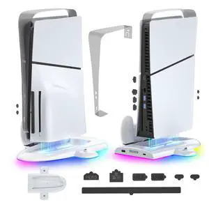 Upgraded PS5 Slim Cooling and Charging Station Multi-Functional Stand with High-Speed Cooling Fan, Dual Controller Charger, RGB Light Base, for PS5 Slim Digital & Disc (NOT for Original PS5/PS5 Pro) Upgraded PS5 Slim Cooling and Charging Station Multi-Functional Stand with High-Speed Cooling Fan, Dual Controller Charger, RGB Light Base, for PS5 Slim Digital & Disc (NOT for Original PS5/PS5 Pro)