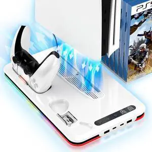 PS5 Cooling Station Fan for PS5 Pro/Digital Edition PlayStation 5 Console Controller Charger PS 5 Fan Cooling Fan with Dual PS 5 Controller Charger Stand 8 Kinds LED & 3 Level Fans Gifts for Gamer PS5 Cooling Station Fan for PS5 Pro/Digital Edition PlayStation 5 Console Controller Charger PS 5 Fan Cooling Fan with Dual PS 5 Controller Charger Stand 8 Kinds LED & 3 Level Fans Gifts for Gamer