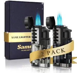 Pack of 2 Torch Lighter, Triple Jet Flames, Visible Gas Tank, Windproof Butane Refill Pocket Lighters for Candle, Mens Gift (Gas not Included) Pack of 2 Torch Lighter, Triple Jet Flames, Visible Gas Tank, Windproof Butane Refill Pocket Lighters for Candle, Mens Gift (Gas not Included)