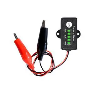 12V Mini Battery Monitor Fuel Gauge Waterproof Battery Meter Using Five Segment LED Indicator to Display 10% to 100% Ba-ttery Power for 12V Lead-Acid(AGM,Gel, MF,EFB,SLA, VRLA,) with Crocodile Clips 12V Mini Battery Monitor Fuel Gauge Waterproof Battery Meter Using Five Segment LED Indicator to Display 10% to 100% Ba-ttery Power for 12V Lead-Acid(AGM,Gel, MF,EFB,SLA, VRLA,) with Crocodile Clips