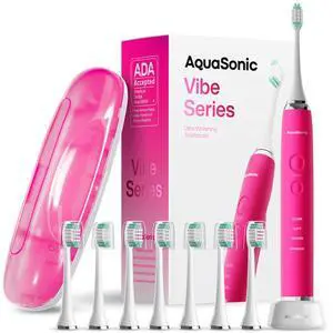 Vibe Series Ultra-Whitening Toothbrush ADA Accepted Electric Toothbrush - 8 Brush Heads & Travel Case 40,000 VPM Motor & Wireless Charging - 4 Modes w Smart Timer Electric Pink Vibe Series Ultra-Whitening Toothbrush ADA Accepted Electric Toothbrush - 8 Brush Heads & Travel Case 40,000 VPM Motor & Wireless Charging - 4 Modes w Smart Timer Electric Pink